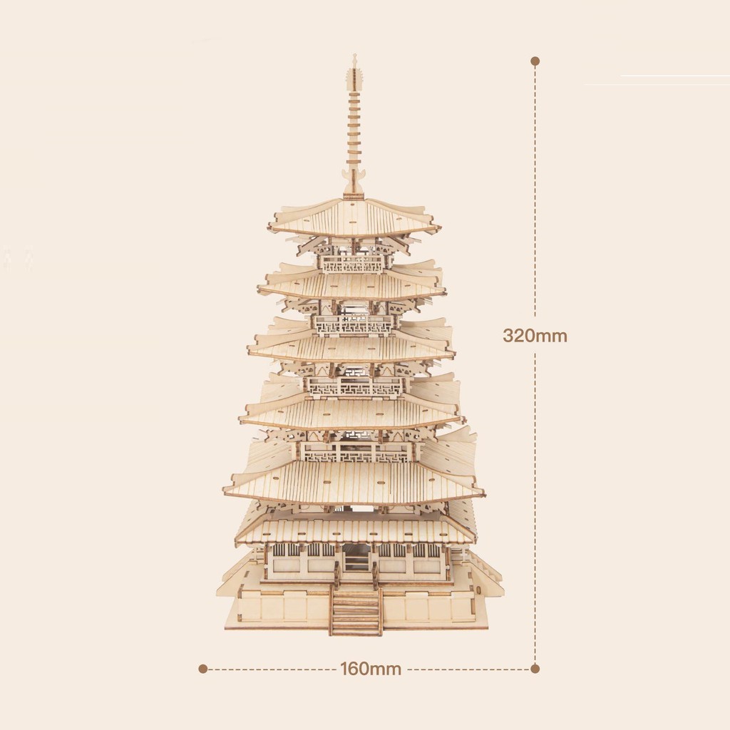 Đồ chơi lắp ghép gỗ 3D Mô hình Chùa 5 tầng Nhật Bản Five-storied Pagoda TGN02 Robotime - Tặng kèm đèn LED