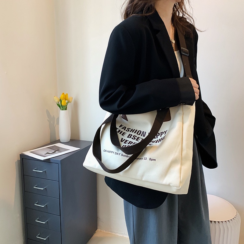 Túi Xách Canvas Cỡ Lớn In Chữ Thời Trang Cho Nữ