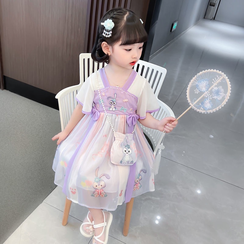 Đầm Hán Phục Thêu Hình Thỏ Phong Cách Trung Hoa Mới Cho Bé Gái