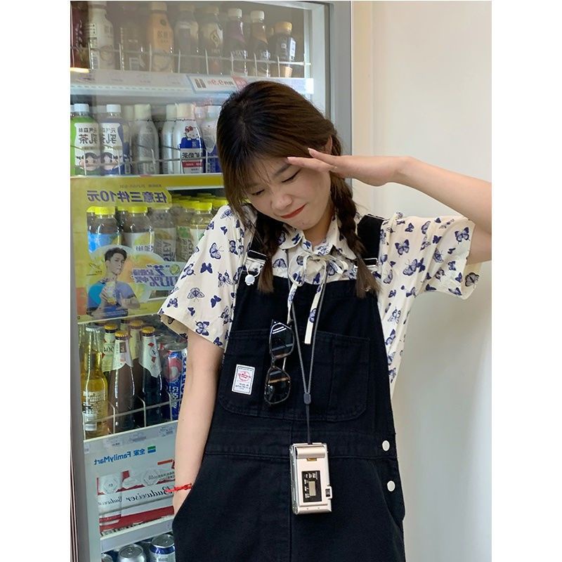 Áo Sơ Mi Tay Ngắn Dáng Rộng In Hình Bướm Vintage Thời Trang Mùa Hè Cho Nữ