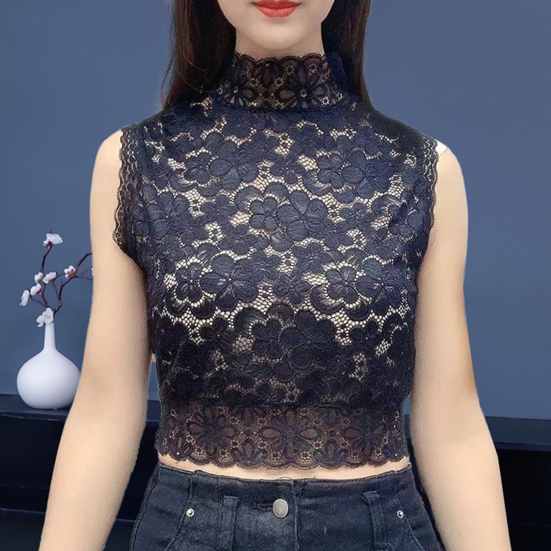 Áo Ren Không Tay Cổ Lọ Màu Trơn In Họa Tiết Hoa Anh Đào Có Thể Tháo Rời Thời Trang Cho Nữ