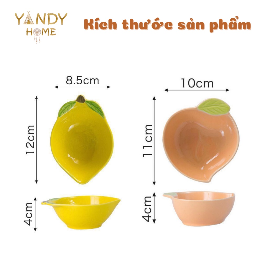 Bát chén dĩa nước chấm gia vị YANDY HOME B01 ăn dặm cho bé bằng gốm sứ men đẹp bóng hình quả con vật nồi niêu