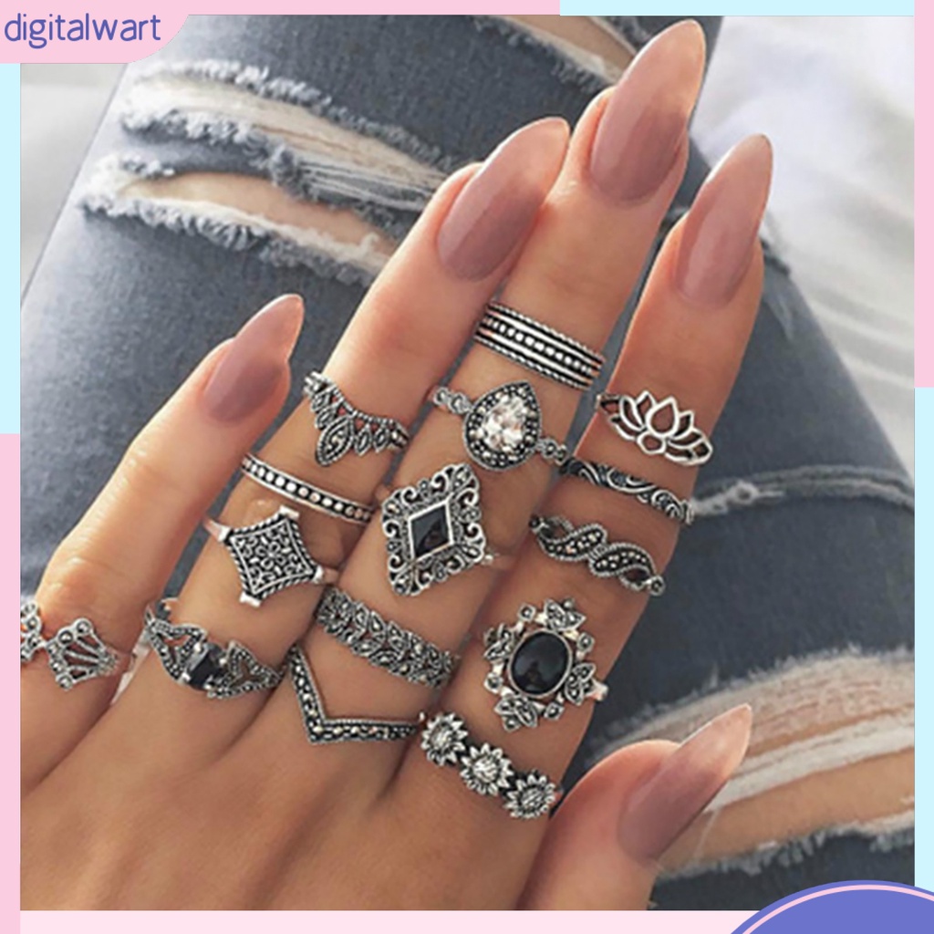Set 15 nhẫn đeo ngón tay phong cách thời trang dành cho nữ