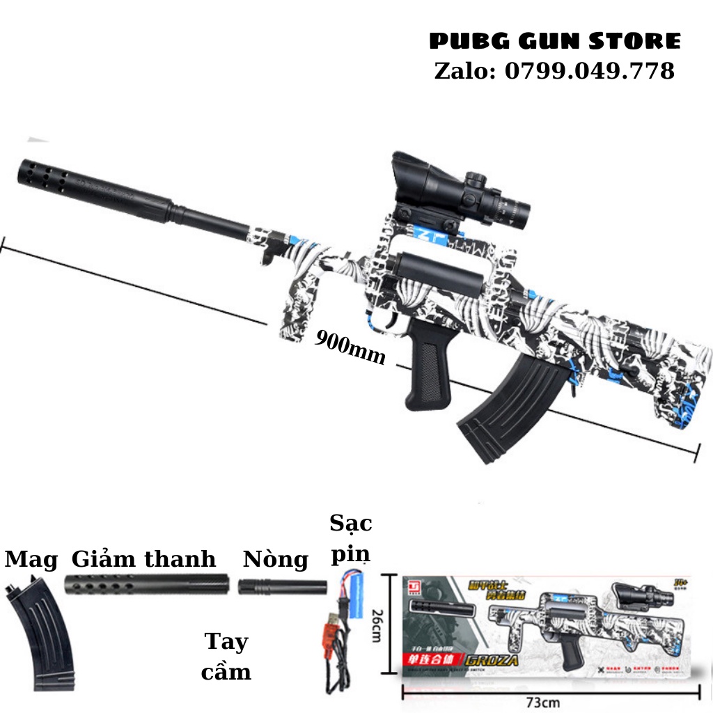 Bắn auto liên thanh đồ chơi cho bé trẻ em nerf mô hình grozaa ots và qbz màu đen bắn thạch ngâm nước kèm phụ kiện gelgun