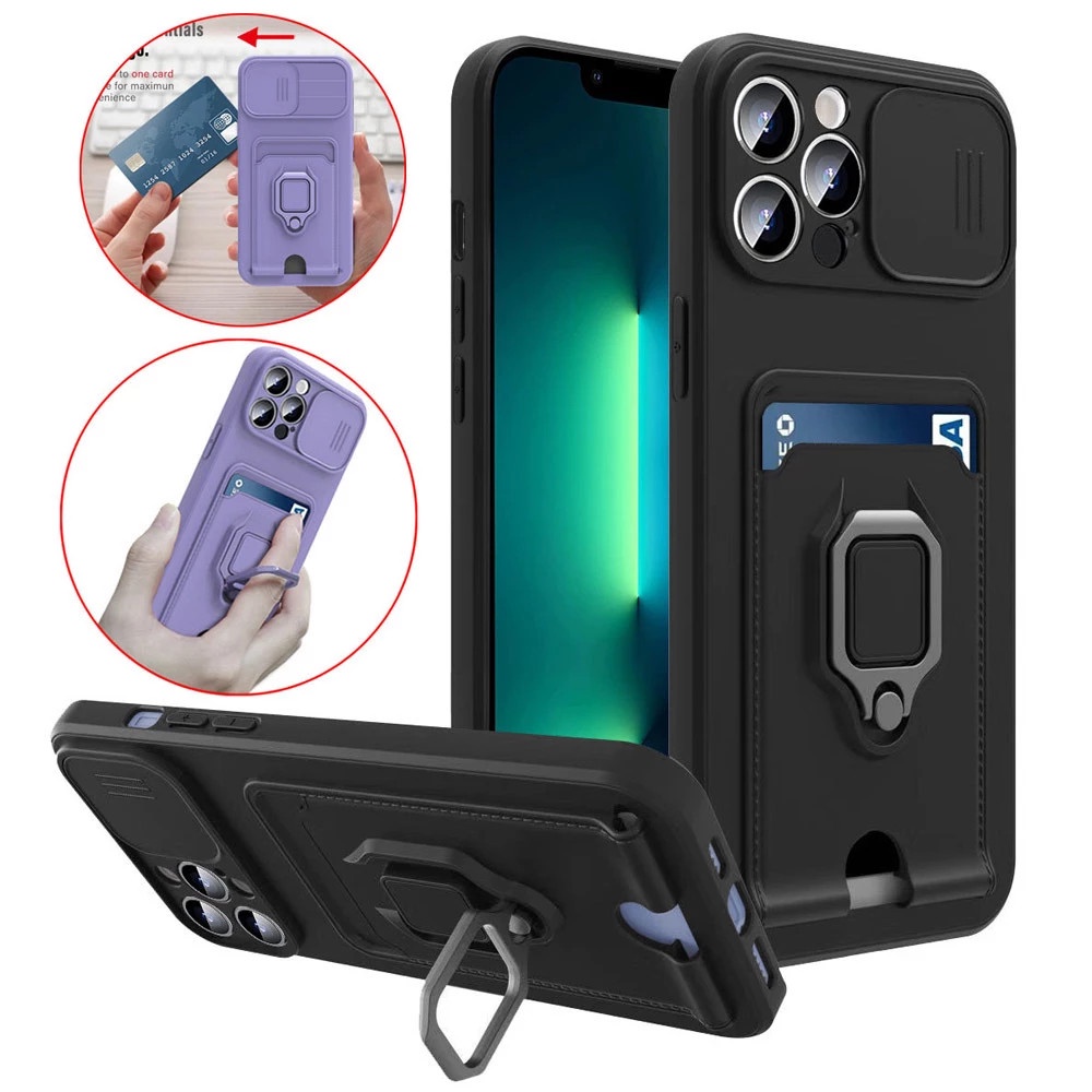 Vỏ bảo vệ ống kính máy ảnh trượt TPU mềm cho Oppo A15s A15 A54 A95 A94 A74 F19Pro Reno5 F A 15 S 54 95 94 74 A F19 Pro 5G 4G Ô tô Giá đỡ từ tính Vòng thẻ Khe cắm Điện thoại Nắp đậy