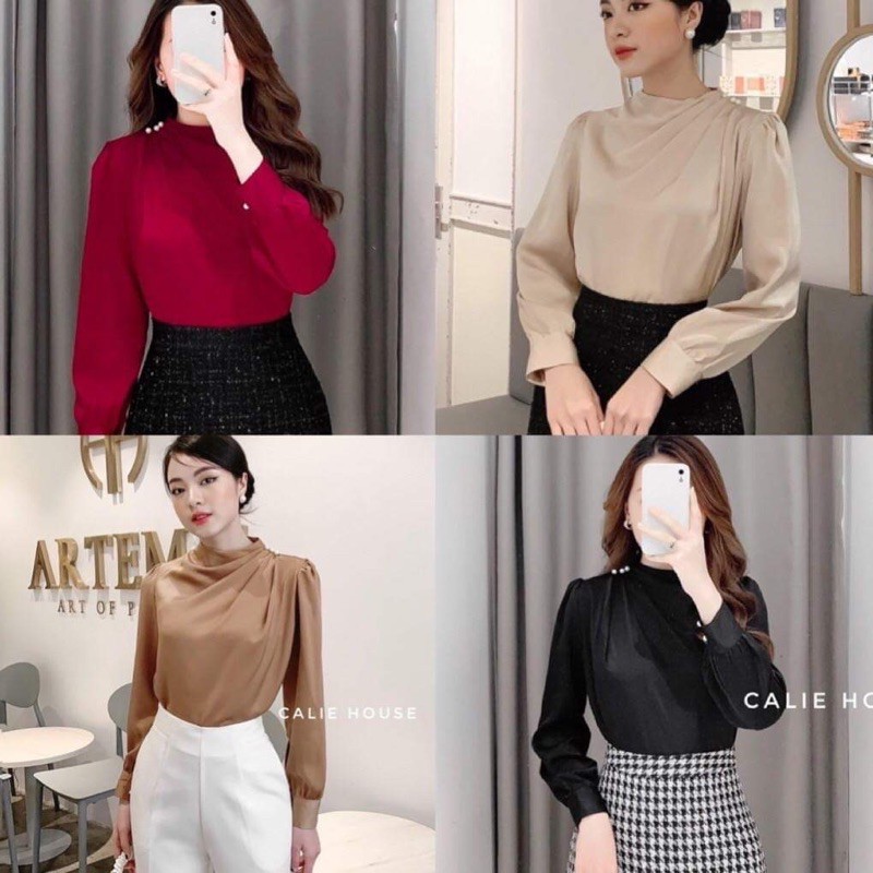 áo sơ mi lụa vải đính ngọc