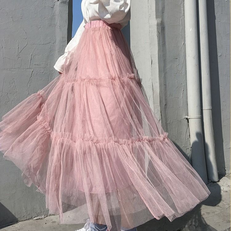 Chân Váy Lưới Dáng Chữ A Dài Qua Gối Thời Trang Mùa Đông Cho Nữ