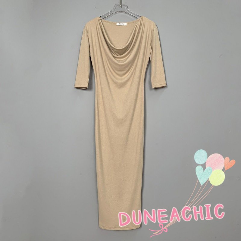 DUNEA Đầm nữ DUNEA tay dài ôm dáng xẻ tà thời trang quyến rũ