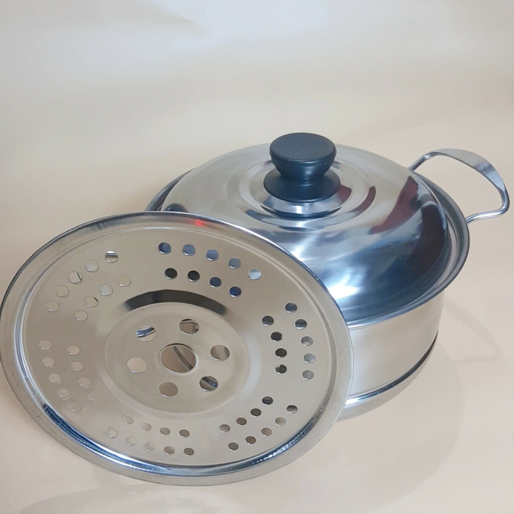 Nồi inox kèm xửng hấp tiện lợi thân cao có nắp đậy kín cao cấp- Nồi hấp mini 21cm inox 1 đáy tiện lợi