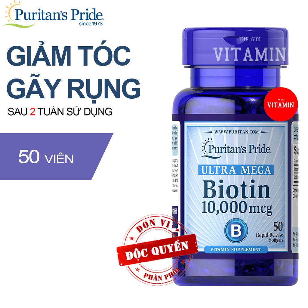 Giảm tóc gãy rụng, giúp mọc tóc, kiềm dầu cho da nhờn Ultra Mega Biotin 10.000mcg 50 viên Puritan's Pride | BigBuy360 - bigbuy360.vn