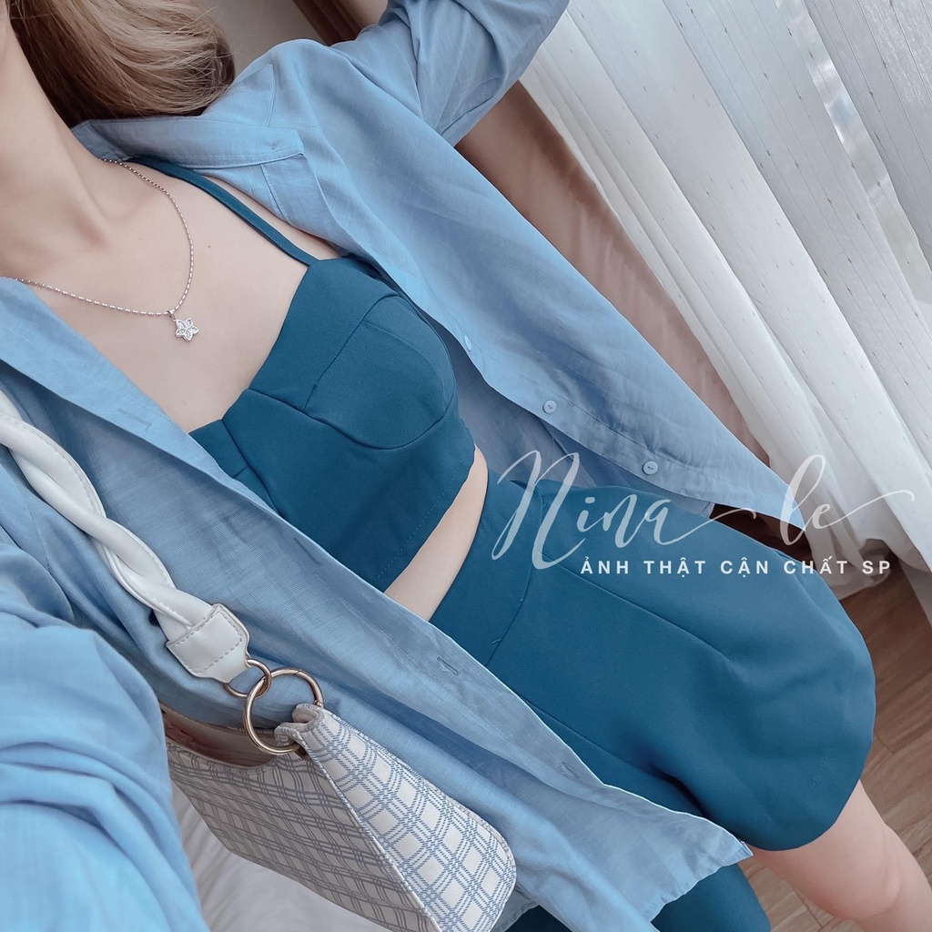 Set đồ nữ 3 món gồm quần short ngắn áo 2 dây croptop kèm áo khoác dorastyle