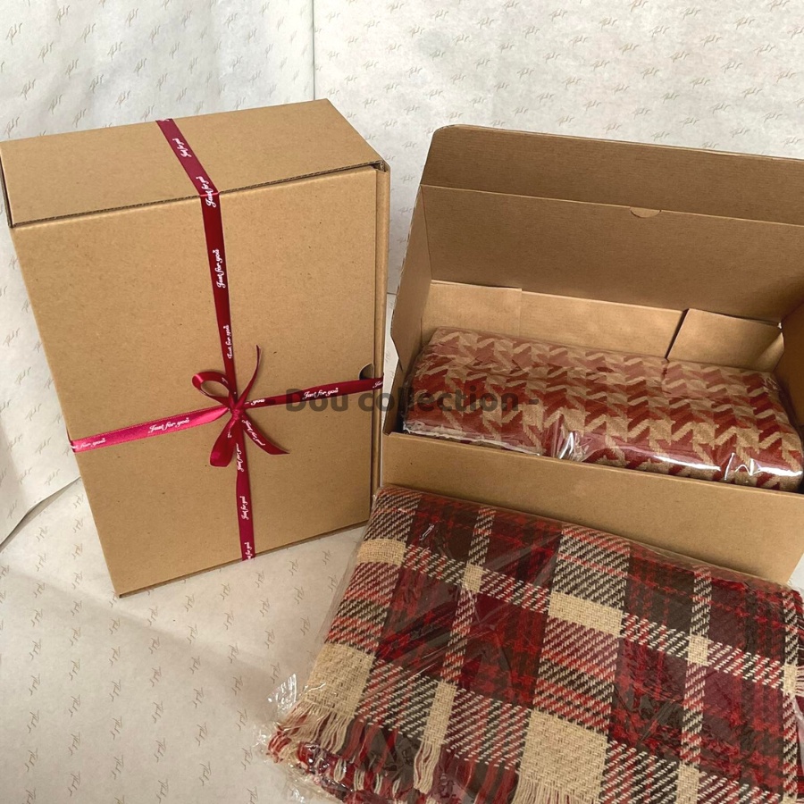 [NowShip2h] Hộp quà Kraft Vintage đựng quà tặng Khăn len và lụa đính nơ ruy băng dễ thương