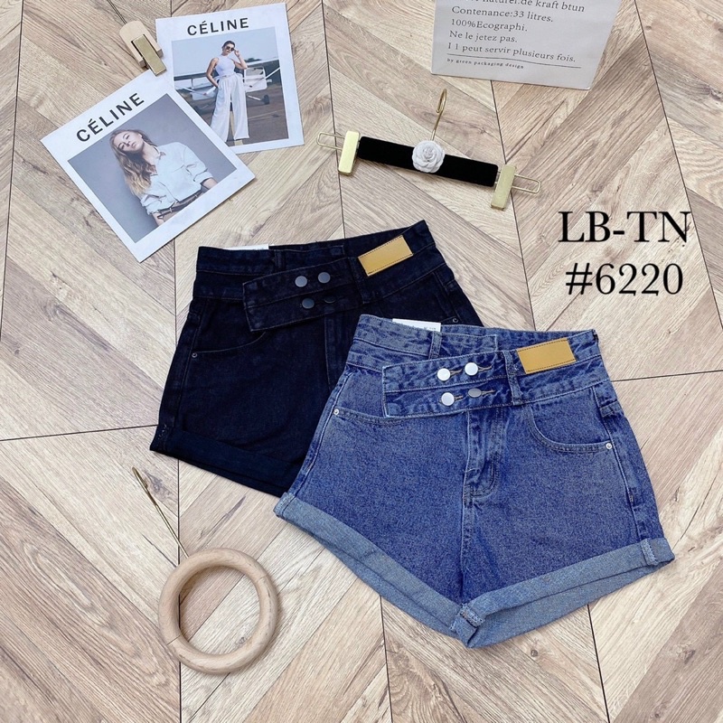 Quần short jean cạp chéo