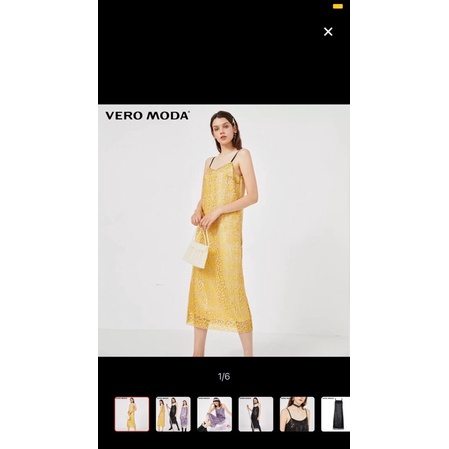 VEROMODA đầm hai dây kim tuyến lấp lánh vàng