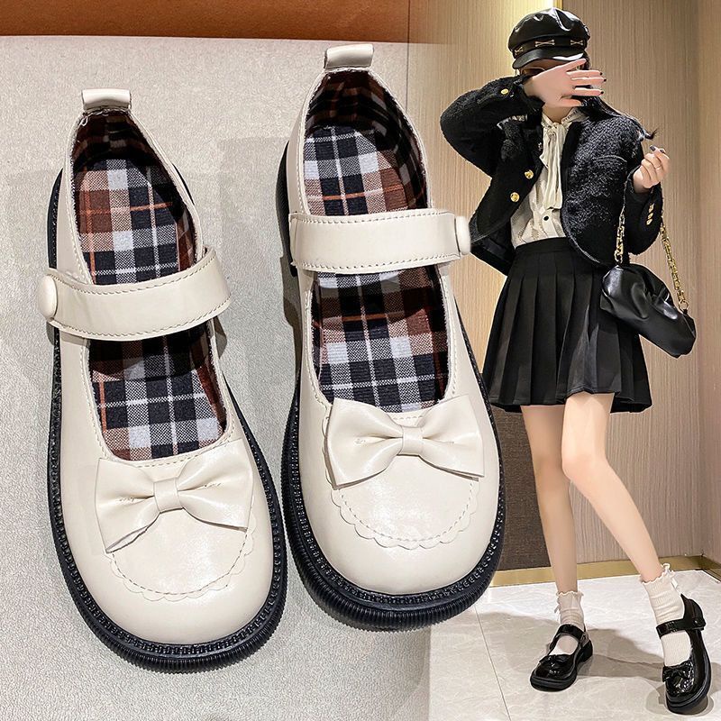 Giày Búp Bê Mũi Tròn Đế Bằng Đính Nơ Thời Trang