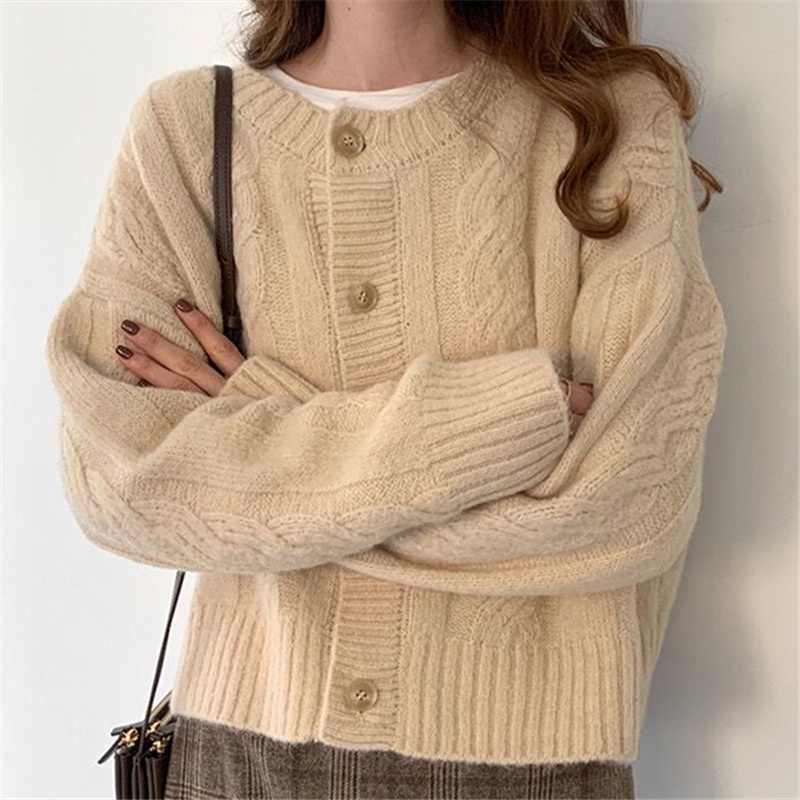 Áo khoác cardigan dệt kim cổ tròn tay dài dáng rộng 48238