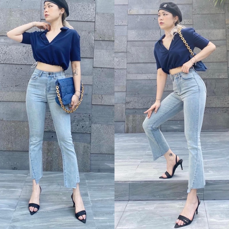 Quần Jeans Loe Lai Cắt Kiểu Xéo Hot Trend 2022 Xuất Xịn - Quần Bò Ống Loe