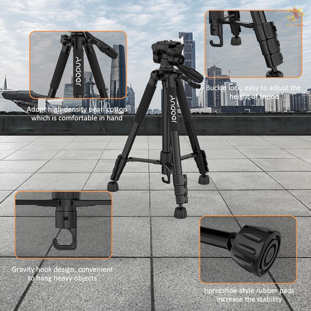 ET Andoer TTT-663N 57.5inch Travel Lightweight Camera Tripod for Photography Video Shooting Support DSLR SLR Camcorder with Carry Bag Phone Clamp Max.Load 3kg