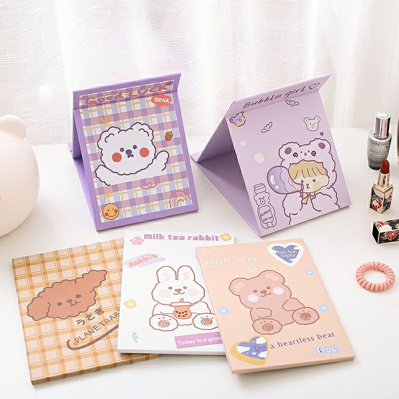 Gương để bàn trang điểm tai gấu , Kim Loại , Viền Sóng , Xương Rồng , Vịt Hàn Quốc xinh xắn dễ thương cá tính