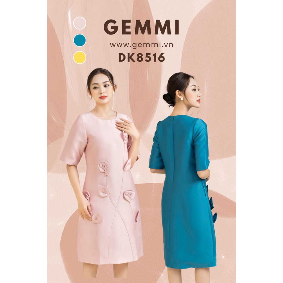 Váy đầm nữ dáng chữ A đính hoa Gemmi Fashion, DK8516