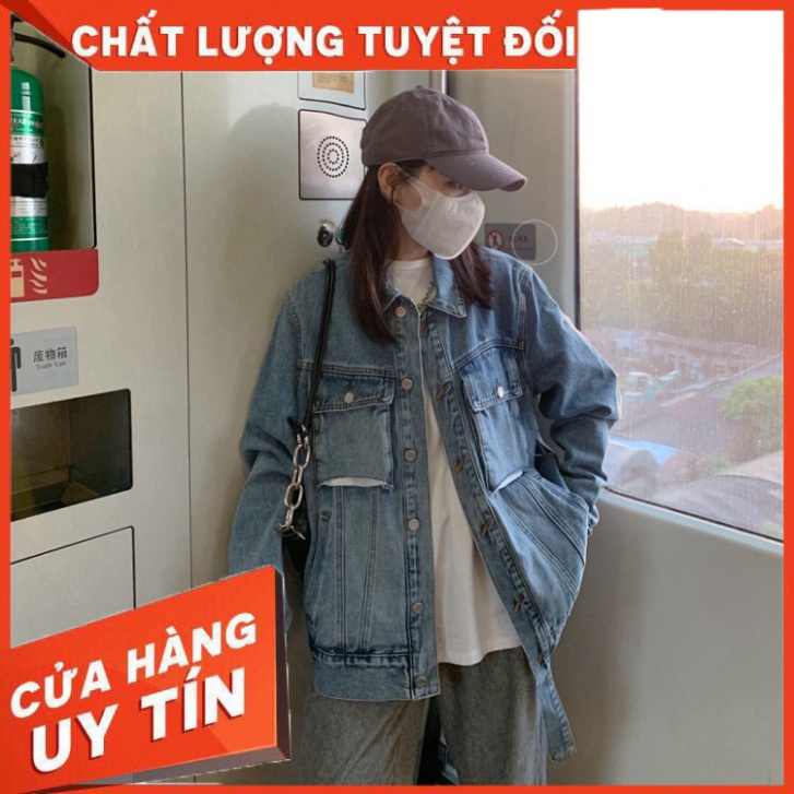 【ẢNH THẬT】Áo khoác bò nữ Hàn Quốc túi ngực kiểu⚡️ 𝐅𝐑𝐄𝐄 𝐒𝐇𝐈𝐏 ⚡️Hàng cao cấp, chất dày dặn đứng form áo - Mã AB21