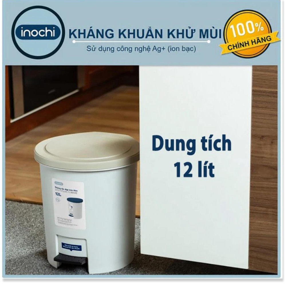 Thùng Rác Inochi Có Nắp Đậy Tròn 12 Lít, Đựng Rác Gia Đình, Trong Nhà, Ngoài Trời