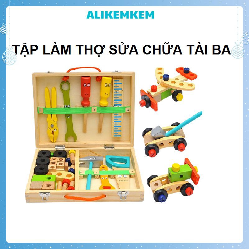 Đồ Chơi Montessori [𝐅𝐑𝐄𝐄𝐒𝐇𝐈𝐏] Hộp Dụng Cụ Sửa Chữa Bằng Gỗ Cho Bé