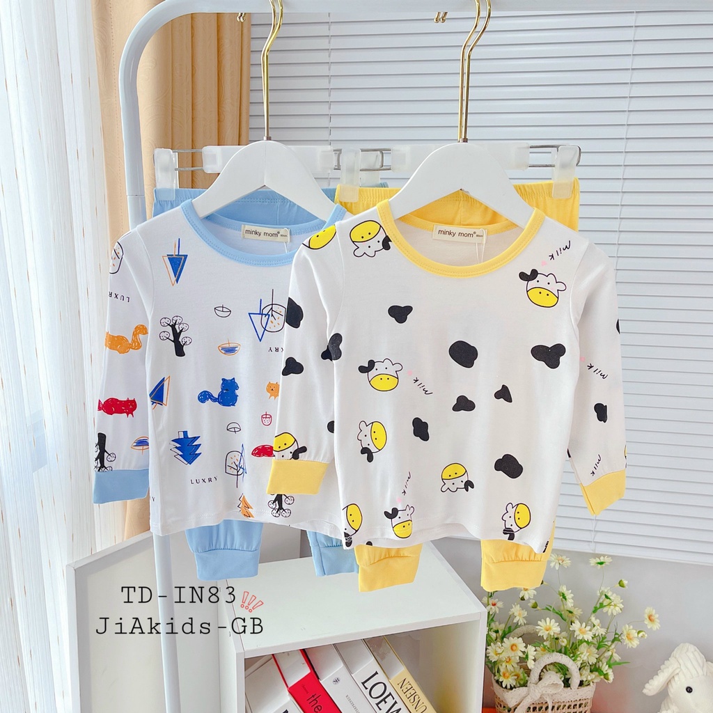 Bộ Dài Tay THUN LẠNH MINKY MOM In Họa Tiết Thân Áo Trắng Cho Bé TD-IN83