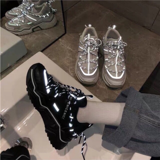 CÓ ẢNH THẬT GIÀY THỂ THAO SNEAKER PHẢN QUANG ULZZANG HÀN QUỐC ( PHẢN QUANG KHI ĐÈN FLASH CHIẾU VÀO )