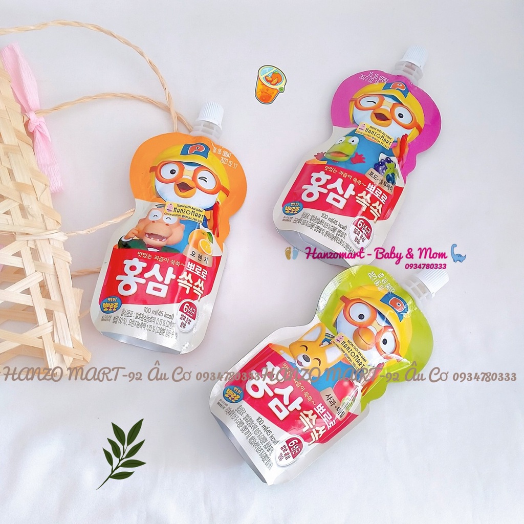Nước hồng sâm trái cây pororo đủ vị cho bé 100ml