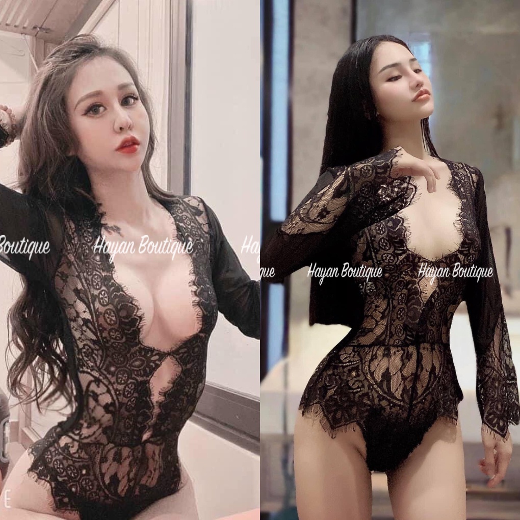 Đồ ngủ sexy bodysuit hoạ tiết, bộ jum gợi cảm dài tay #HT253