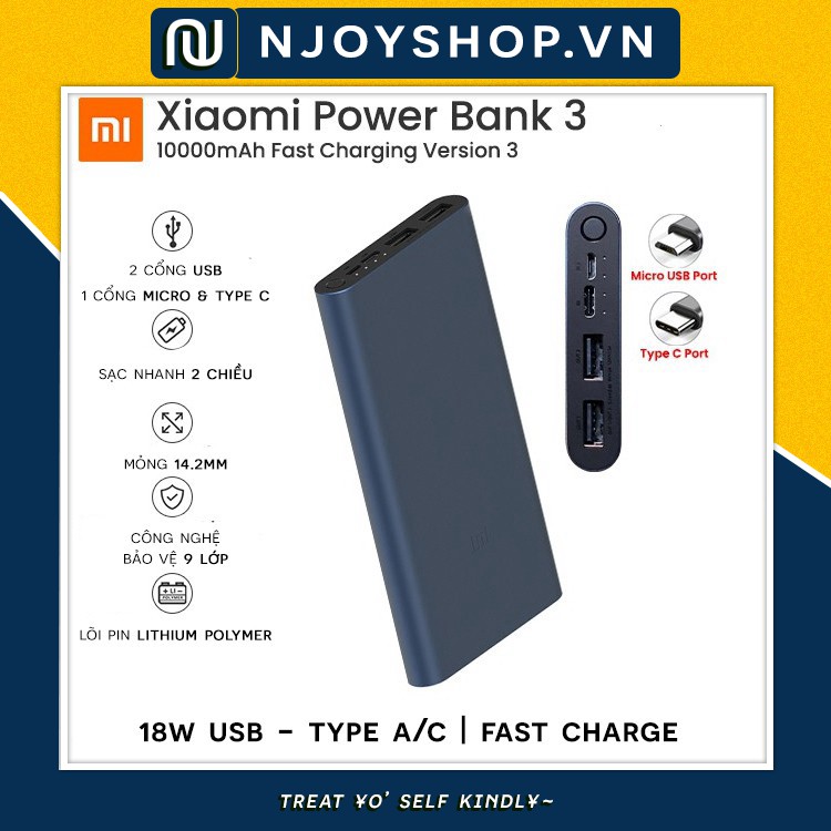 [Hỗ Trọ 2 Lần Sạc Đầy] Sạc Dự Phòng XIAOMI Gen 3 2020 10000Mah Chính Hãng Bảo Hành 12 Tháng