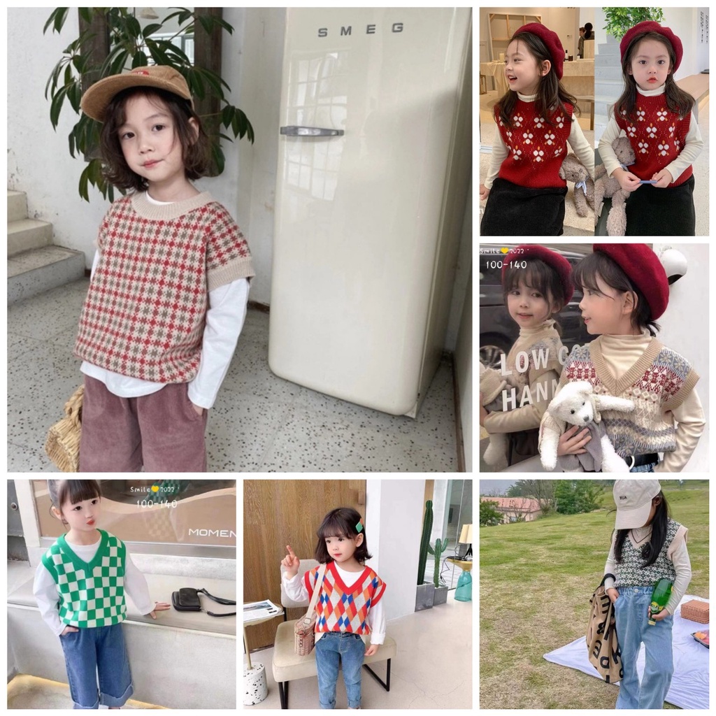 Áo gile len trẻ em chất len dày dặn mềm mịn không bai xù phong cách Hàn Quốc cực xinh (hàng Quảng Châu)