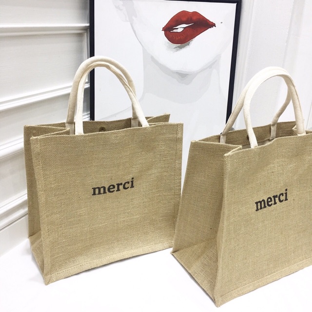 Túi Cói Đi Du Lịch Merci Sang Chảnh,Túi Cói Đi Biển, Đi Học, Đi Du LỊch - Có Lót và Khóa Kéo Bên Trong