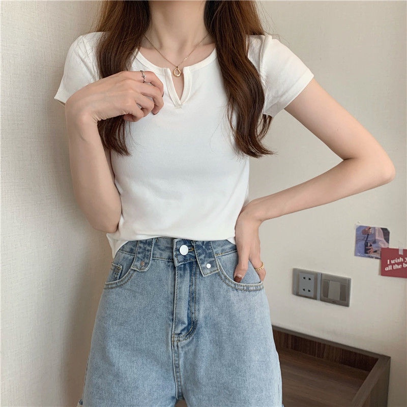 Áo thun tay ngắn cổ chữ V đơn giản thời trang cho nữ JL-TX-98