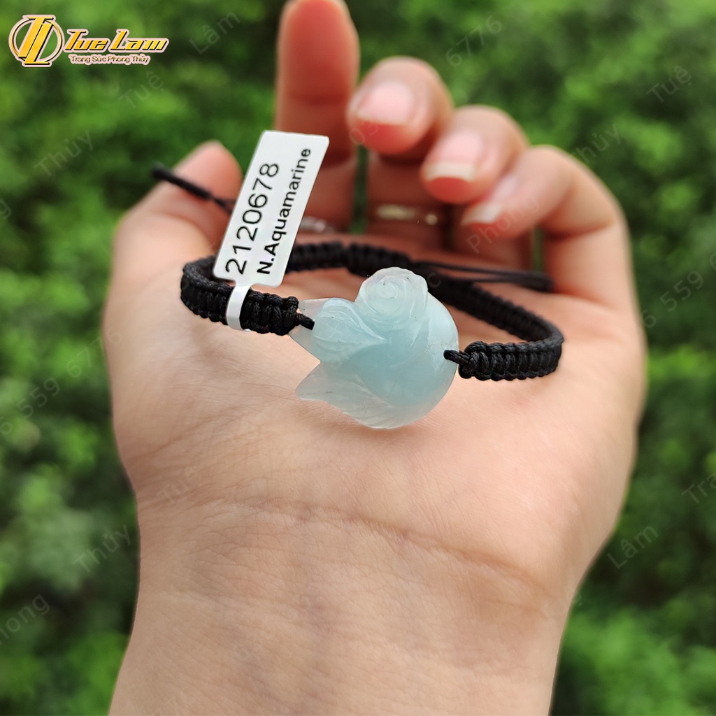 Vòng tay hồ ly chín đuôi aquamarine dáng ôm hoa bện chỉ may mắn hợp mệnh thủy mộc - Tuệ Lâm