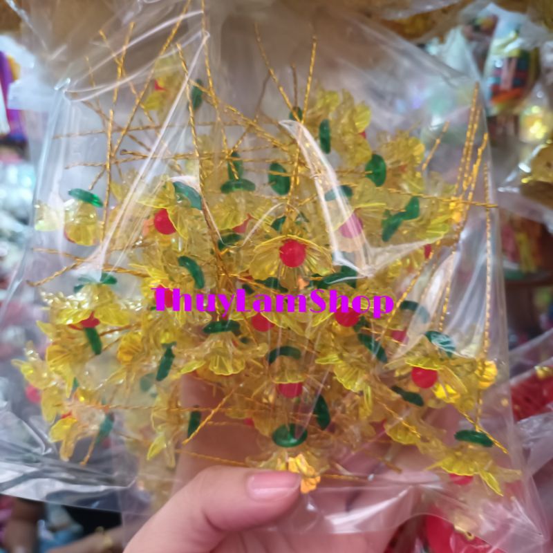 Túi bông mai pha lê làm sẵn nhụy cành làm cây cành vàng lá ngọc