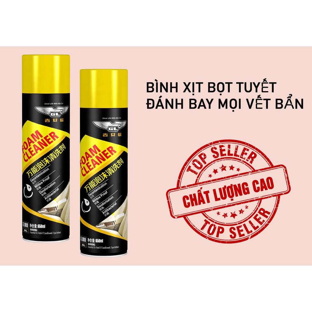 Chai Xịt Bọt Vệ Sinh Nội Thất Xe Ô Tô Foam Cleaner Làm Sạch Ghế Da Xe Hơi Thể Tích 650ml Hương Chanh