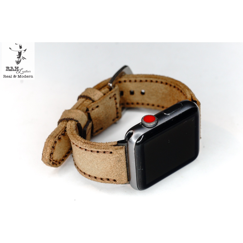 Dây đồng hồ da bò lộn vàng lúa chín handmade bền chắc cao cấp RAM Leather classic 1960 - tặng khóa chốt và cây thay dây