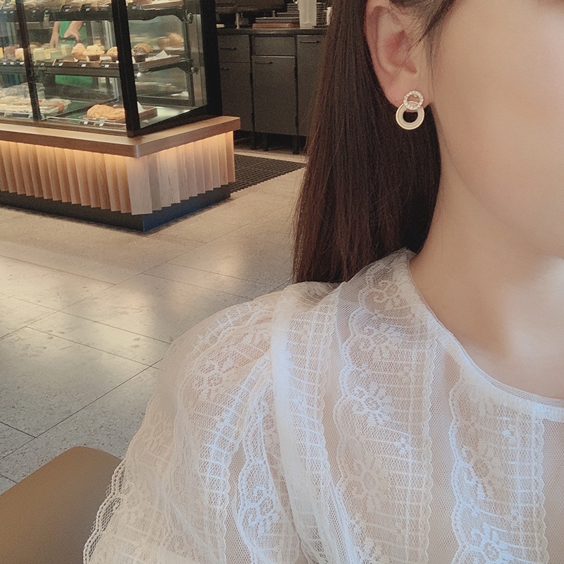 Bông Tai Hình Trái Tim Đính Đá Đơn Giản Phong Cách Hàn Quốc Thời Trang Cho Nữ