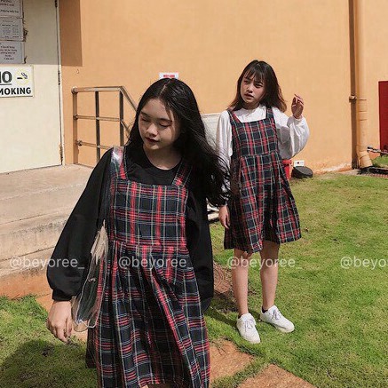 Váy yếm caro babydoll bánh bèo tiểu thư siêu xinh - Đầm caro dáng xòe nữ tính | BigBuy360 - bigbuy360.vn