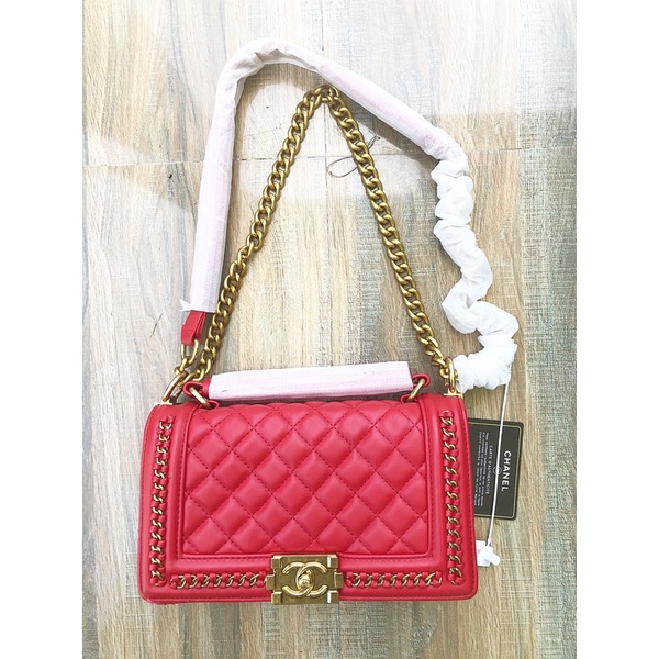 Túi xách nữ CHANEL BOY Classic màu đỏ da trơn đeo chéo siêu đẹp 🥰 FREESHIP 🥰