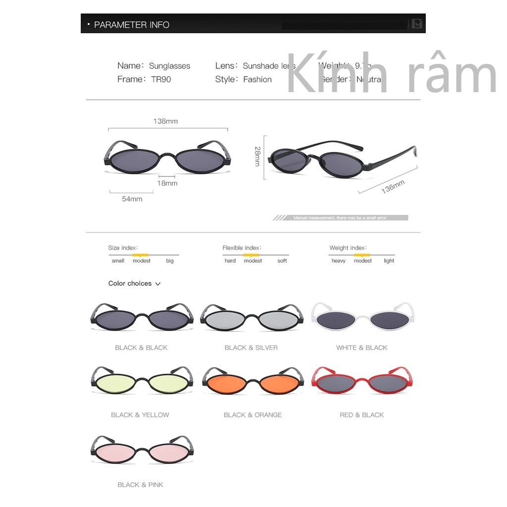 Kính mát gọng tròn bằng nhựa phong cách cổ điển