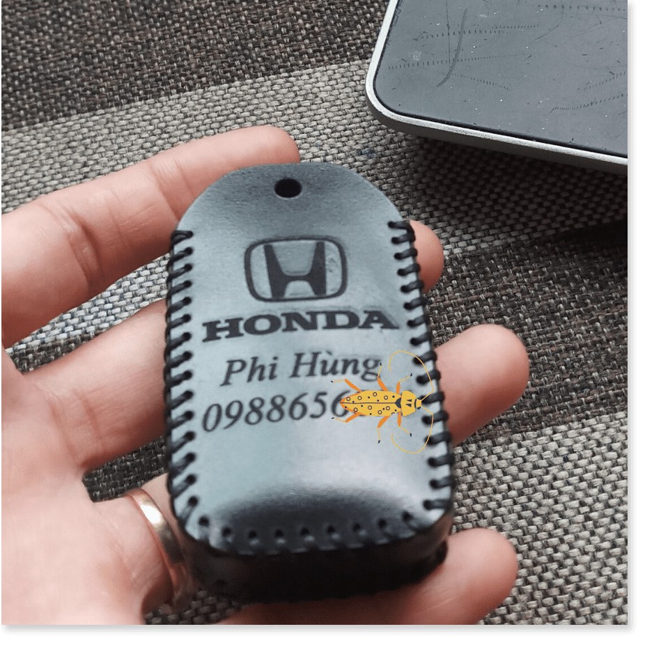 Bao Da Chìa Khóa Ôtô Honda CRV, City, Civic (3nút) Da Bò Nhập Khẩu ITALIA, Khắc Tên + Số ĐT Chủ Xe