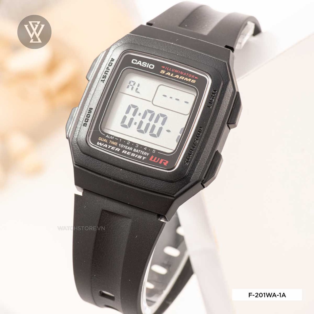 Đồng Hồ Điện Tử Nam Casio WATCHSTORE F-201WA-1A Thiết Kế Mặt Kính 41mm, Dây Đeo Và Vỏ Nhựa Bền Bỉ