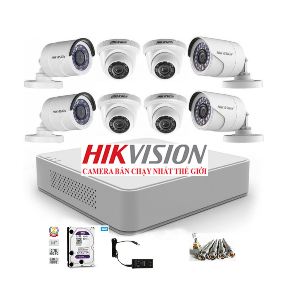 Bộ 8 camera hikvision full hd1080p đầu ghi 7108HQHI-K1 Camera 2.0 megapixel