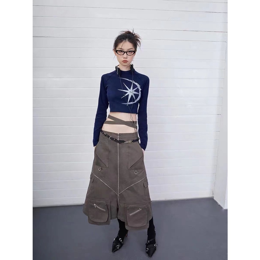 Áo Croptop Tay Dài In Hình Ngôi Sao Phong Cách Retro Mỹ Bella Shibuya [Millennium Hot Girl]