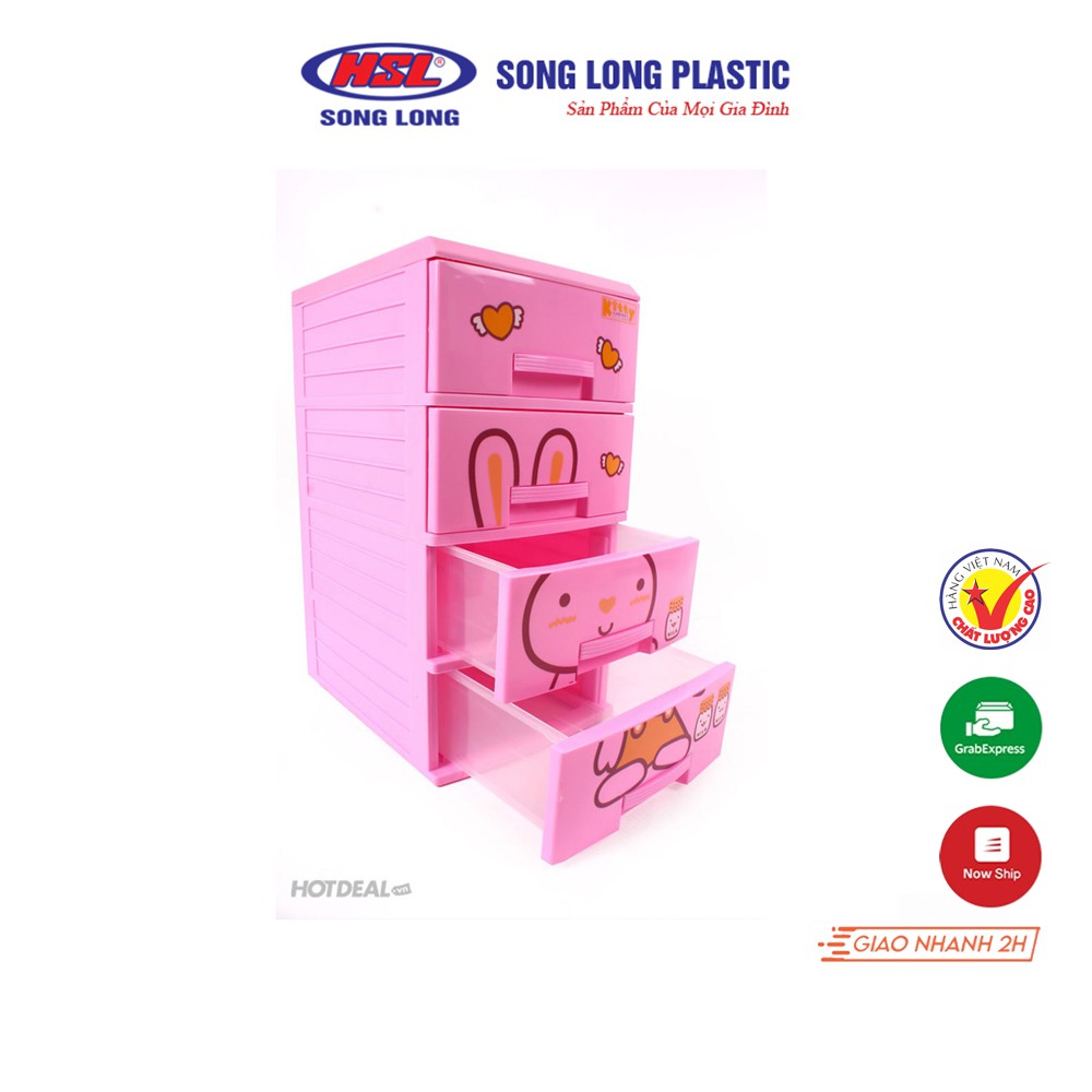 Tủ Nhựa Kitty 4 Tầng Song Long Plastic -  Cỡ Nhỏ Đựng Đồ Trẻ Em, Trẻ Sơ Sinh