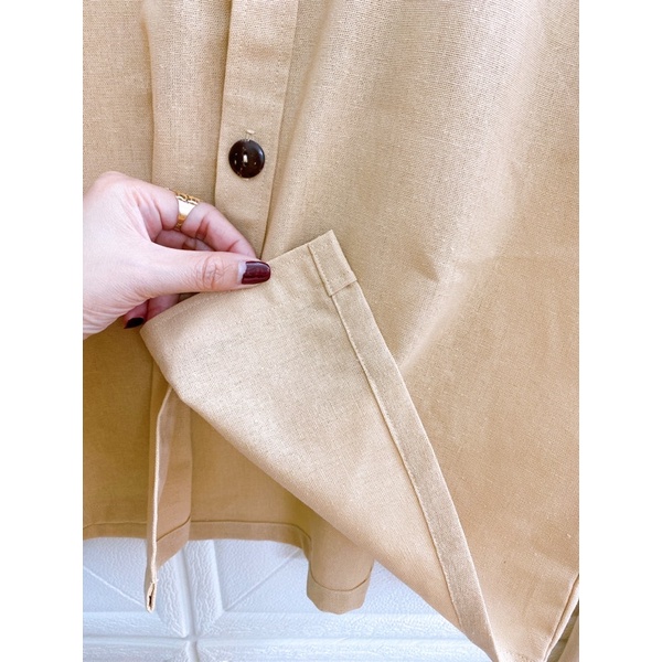 Set bộ Linen Áo cổ tròn nút gài  và short Hàng Thiết kế cao cấp nhà June