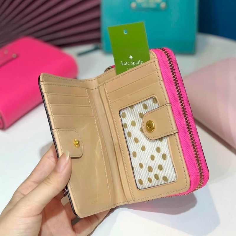 TNS-Ví ngắn cầm tay có ngăn tiền dài Kate spade-chất da mềm xịn sò-tone màu sáng